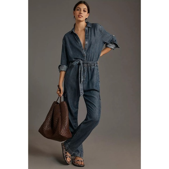 Anthropologie Pants - NWT Anthro Cloth & Stone Denim Utility Jumpsuit Belted Cargo Pockets XL $188
